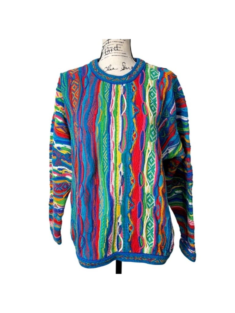 Coogi Australia 3D Knit Sweater Vintage 90s Biggie Striped Cotton Size 20 / US L